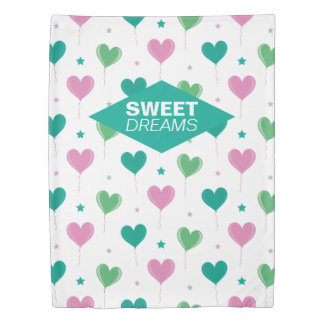 Balloons hearts Green Pink Romantic Pattern Cute Duvet Cover