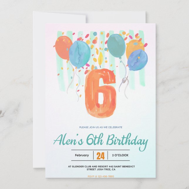 Balloons in Bloom: Celebrate a 6th Birthday Fiesta Invitation (Front)