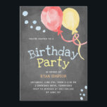 Balloons Kids Birthday Party Chalkboard Invitation<br><div class="desc">Celebrate the birthday boy or girl with this modern and chic party invitation featuring colorful hand-painted balloons and playful typography with a faux chalkboard effect background. Select a die-cut shape or textured paper for an extra luxe effect.</div>