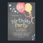 Balloons Kids Birthday Party Chalkboard Invitation<br><div class="desc">Celebrate the birthday boy or girl with this modern and chic party invitation featuring colorful hand-painted balloons and playful typography with a faux chalkboard effect background. Select a die-cut shape or textured paper for an extra luxe effect.</div>