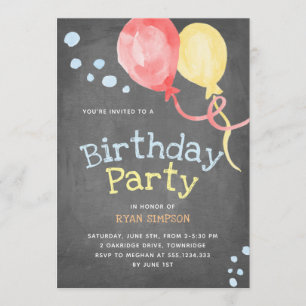 Balloons Kids Birthday Party Chalkboard Invitation