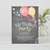 Balloons Kids Birthday Party Chalkboard Invitation (Standing Front)