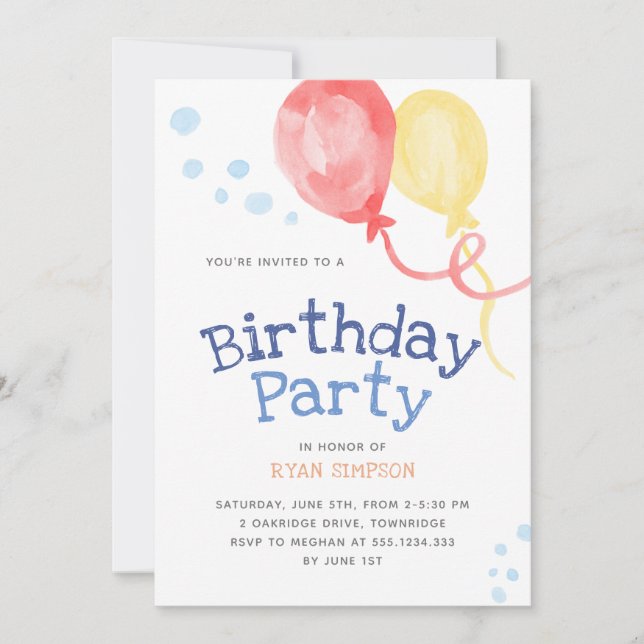 Balloons Kids Birthday Party Invitation (Front)