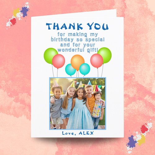 Balloons Kids Birthday Photo  Thank You Card