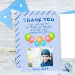 Balloons Kids Birthday Photo  Thank You Card<br><div class="desc">Balloons Kids Birthday Photo Thank You Card. Thank you balloon birthday card for the children`s birthday party. This design comes with balloons in red,  blue,  pink and green colors. Personalize the card with your child`s name,  thank you message and photo.</div>