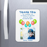 Balloons Kids Birthday Photo Thank You  Magnet<br><div class="desc">Balloons Kids Birthday Photo Thank You Magnet. Thank you balloon birthday magnet for the children`s birthday party. This design comes with balloons in red,  blue,  pink and green colors. Personalize the magnet with your child`s name,  thank you message and photo.</div>
