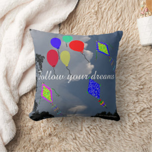 Balloons Kite Flying Fluffy Clouds 16 " x 16" Throw Pillow