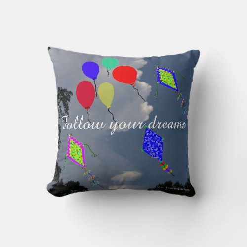 Balloons Kite Flying Fluffy Clouds 16  x 16 Throw Pillow