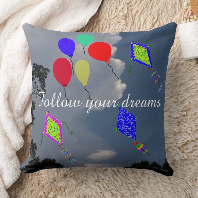 Balloons Kite Flying Fluffy Clouds 20" x 20" Throw Pillow (Blanket)