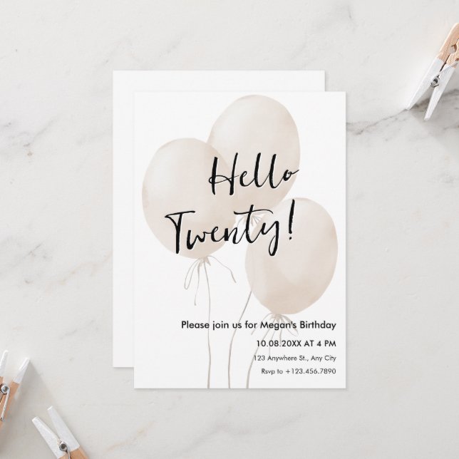 Balloons minimalist birthday  invitation (Front/Back In Situ)