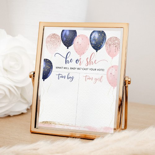 Balloons navy pink Gender reveal Boy or Girl chart