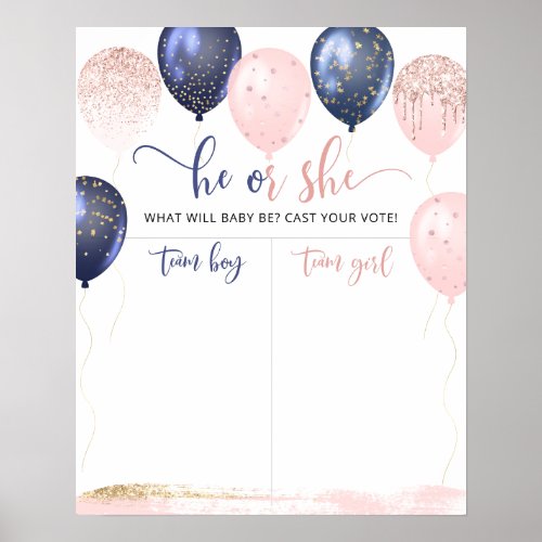 Balloons navy pink Gender reveal Boy or Girl chart