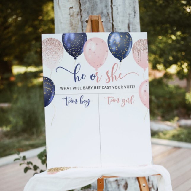 Balloons navy pink Gender reveal Boy or Girl chart Foam Board (Creator Uploaded)