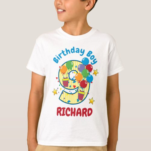 Balloons Nineth Birthday Boy T_Shirt