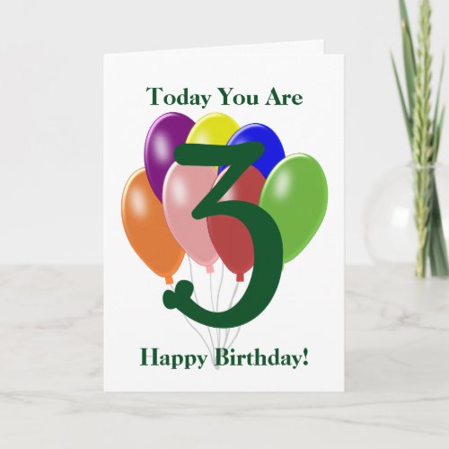 Balloons Number 3 Personalised 3rd Birthday Card