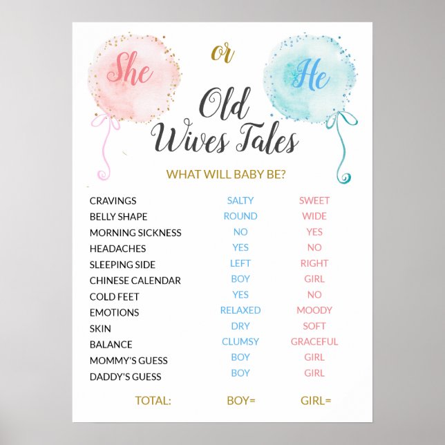 Balloons Old Wives Tales Pink Blue Watercolor Post Poster (Front)