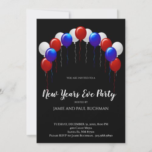 Balloons On Black New Years Eve Party Invitation