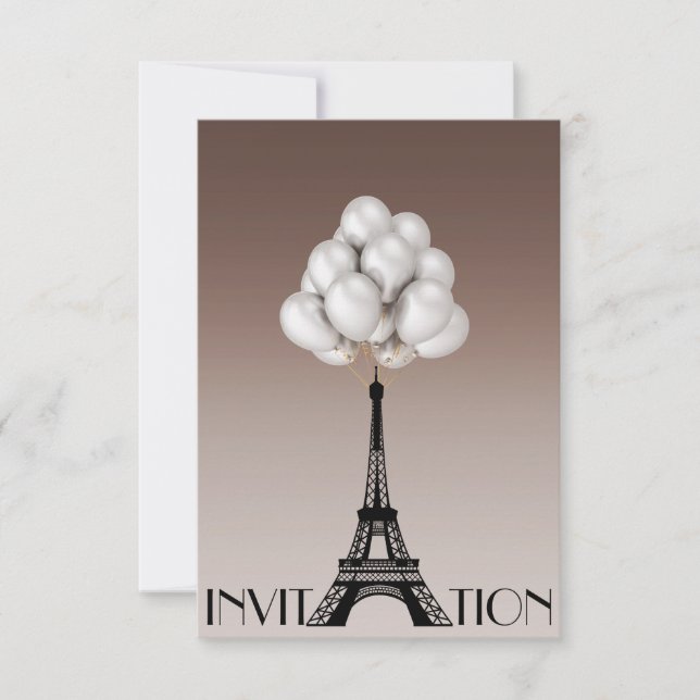 Balloons Paris Eiffel Tower Glam Chic Ivory Invitation (Front)