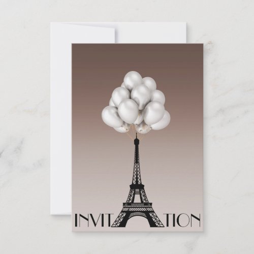 Balloons Paris Eiffel Tower Glam Chic Ivory Invitation