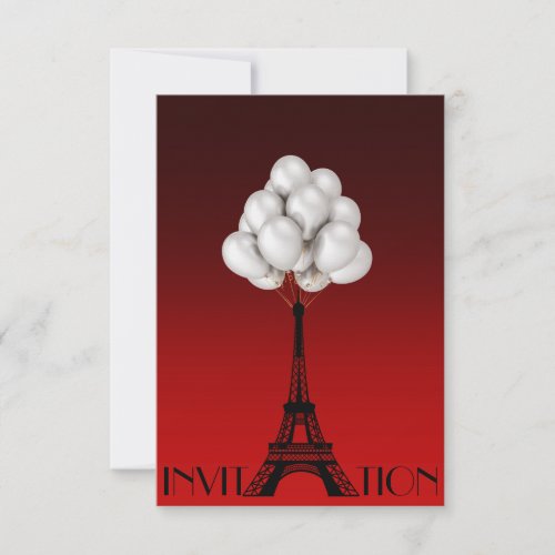 Balloons Paris Eiffel Tower Glam Chic Red Invitation
