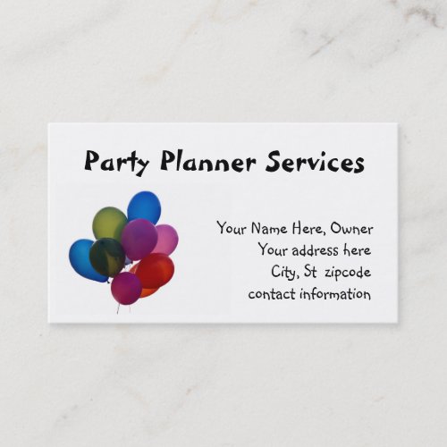 balloons Party Planner Services Business Card
