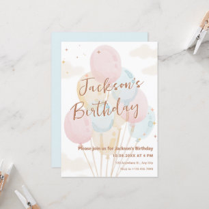 Balloons pastel watercolor birthday invitation