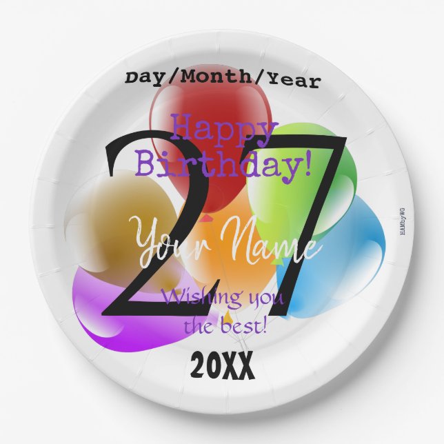 Balloons Personalized Birthday Paper Plates (Front)