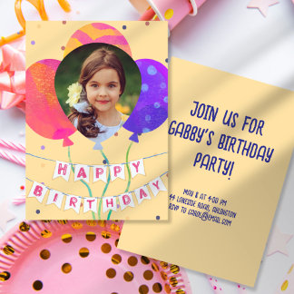 Balloons Photo Birthday Party Invitation