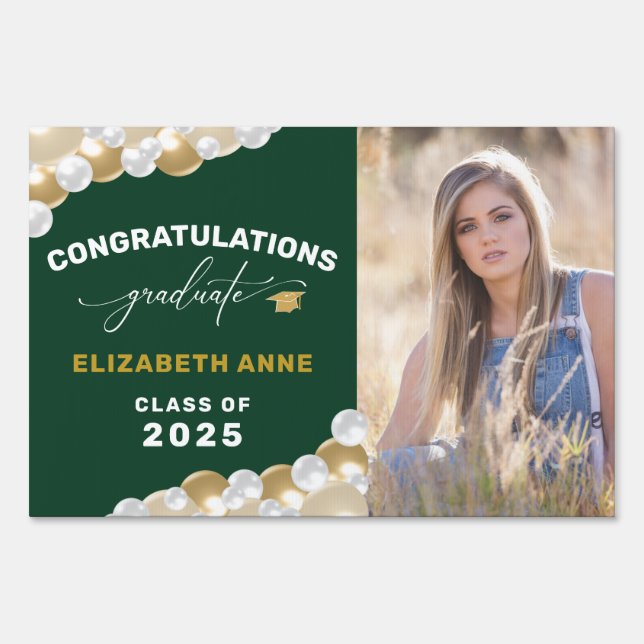 Balloons Photo Congratulations Grad Dark Green  Sign (Front)