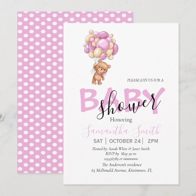 Balloons Pink Baby Invitation (Front/Back)