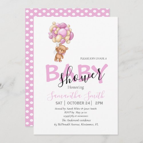 Balloons Pink Baby Invitation