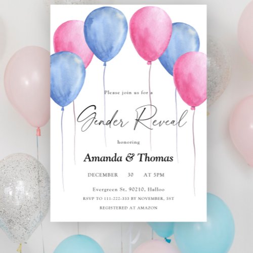 Balloons pink or blue Gender Reveal Invitation