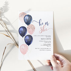 Balloons Pink Or Blue Greenery Gender Reveal Invitation at Zazzle