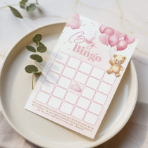 Balloons pink teddy bear baby shower bingo game