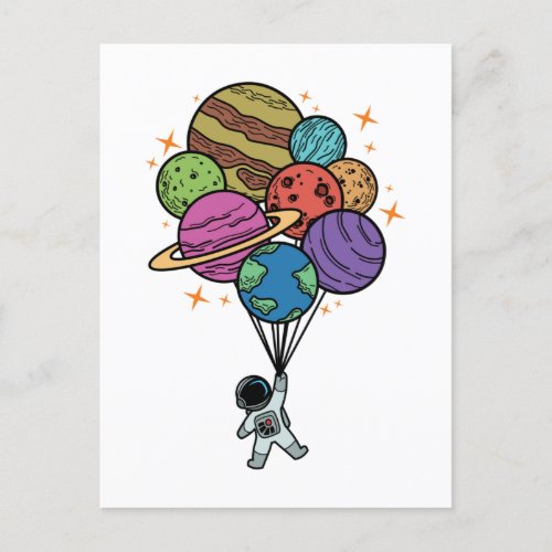 Balloons Planets Outer Space Galaxy Universe Postcard