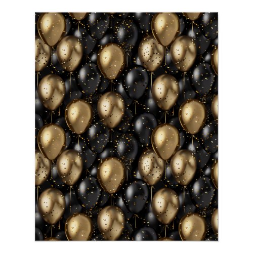 Balloons Poster Birthday Backdrop Black and Gold