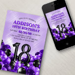 Balloons Purple 18th Birthday Invitation<br><div class="desc">Bunches and bunches of balloons—this design just doesn't hold back! Featuring bold numbers and elegant typography in a space that's literally overflowing with balloons, this design is an instant party-starter. The purple and black color scheme and retro typography set a classic, stylish tone for your event. Perfect for the modern...</div>