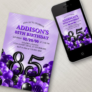 Balloons Purple 85th Birthday Invitation