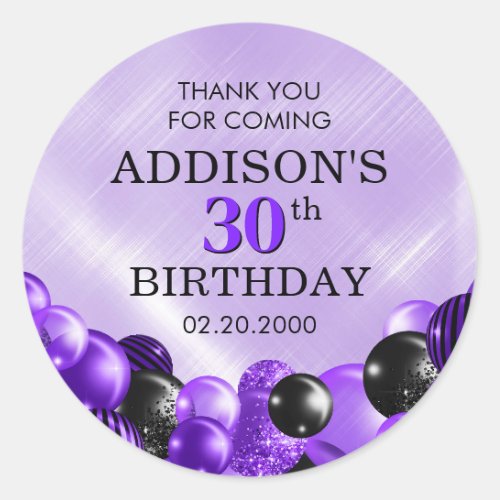 Balloons Purple Birthday Classic Round Sticker