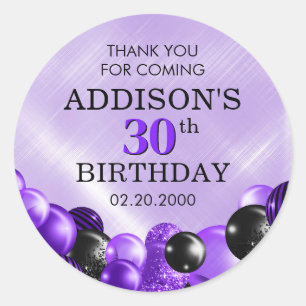 Balloons Purple Birthday Classic Round Sticker