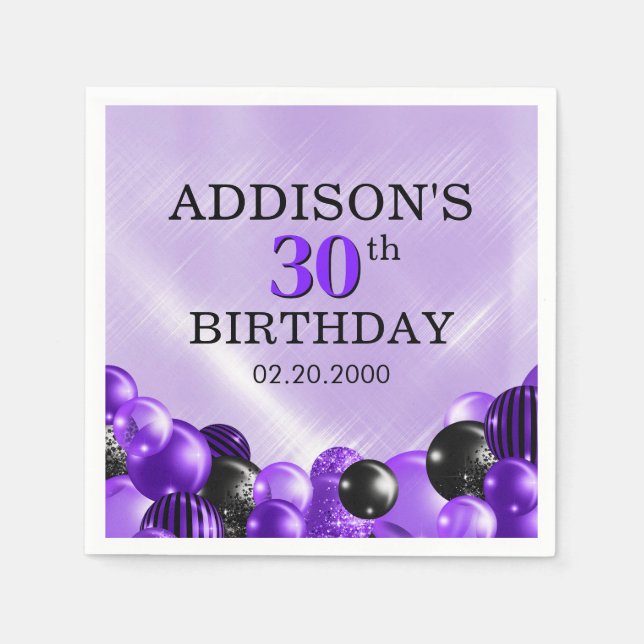 Balloons Purple Birthday Napkins (Front)