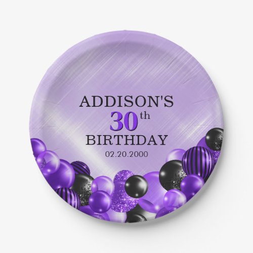 Balloons Purple Birthday Paper Plates