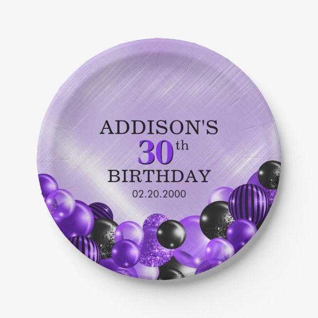 Balloons Purple Birthday Paper Plates (Front)