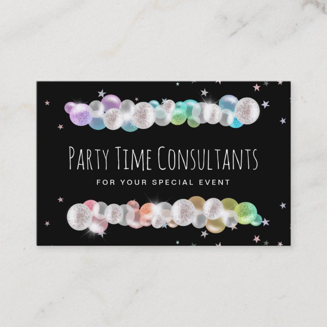 *~* Balloons - Rainbow Party Event Planner Festive Business Card (Front)