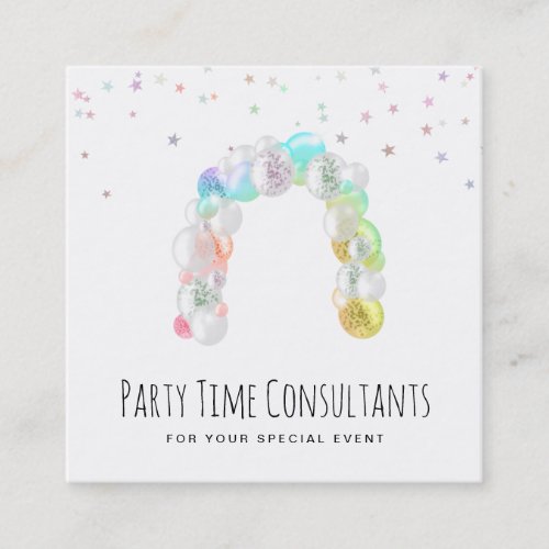  Balloons Rainbow Party Event Planner Square Business Card