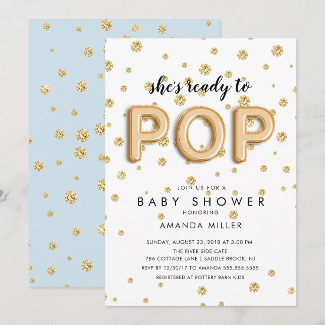 Balloons Ready to POP Boys Shower Invitations (Front/Back)