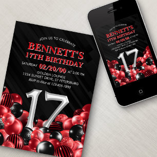 Balloons Red 17th Birthday Invitation