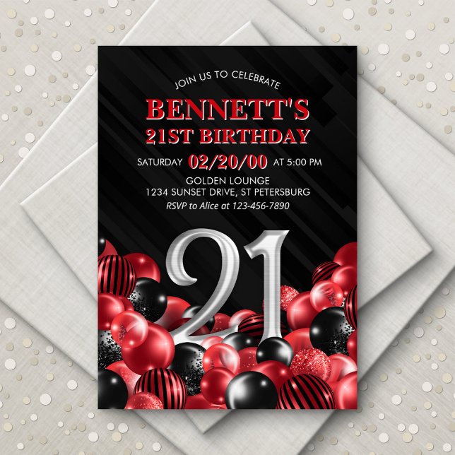 Balloons Red 21st Birthday Invitation (Creator Uploaded)