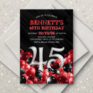 Balloons Red 45th Birthday Invitation