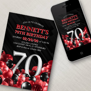 Balloons Red 70th Birthday Invitation